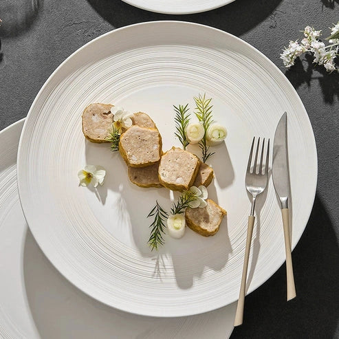Aaponminimarket Minimalist Line Pattern Ceramic Dinner Plate