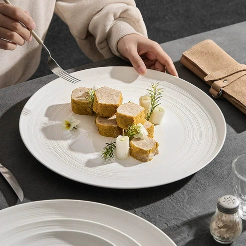 Aaponminimarket Minimalist Line Pattern Ceramic Dinner Plate