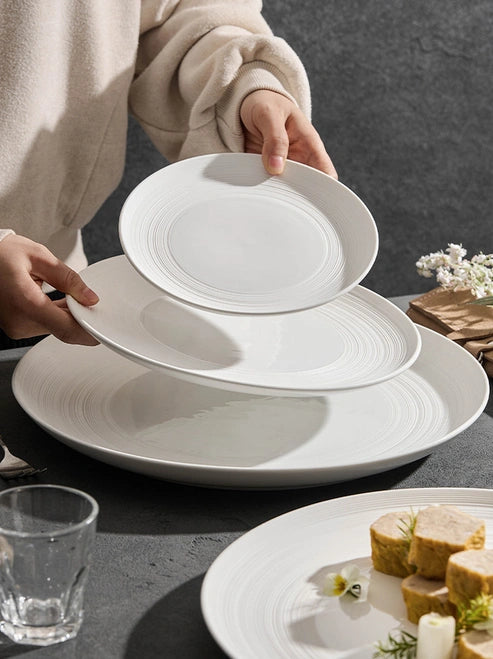 Aaponminimarket Minimalist Line Pattern Ceramic Dinner Plate