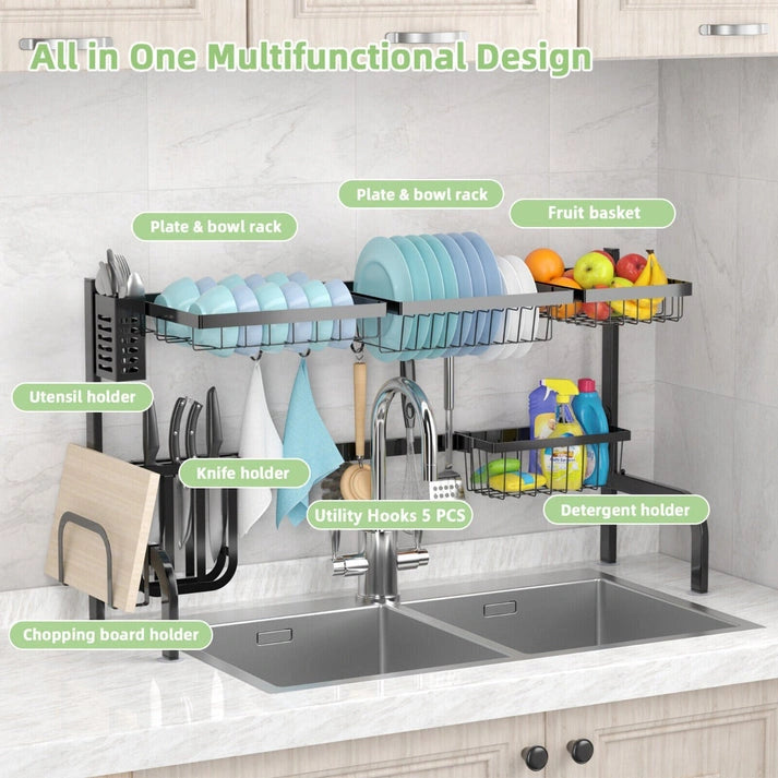 Aaponminimarket NNECW 2-Tier Over Sink Adjustable Dish Drying Rack