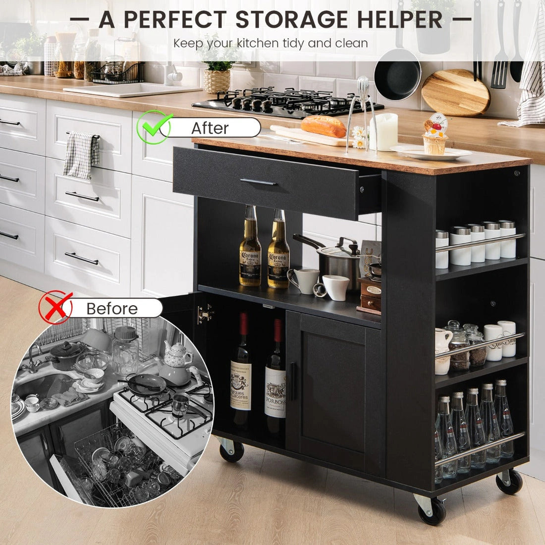 Aaponminimarket NNECW 3-Rack Kitchen Trolley