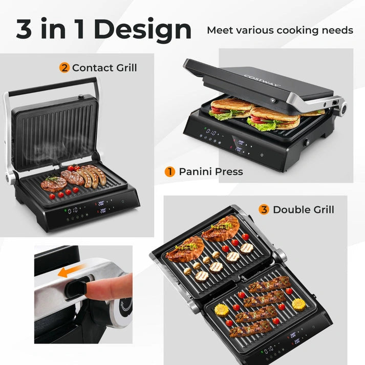 Aaponminimarket NNECW 3 in 1 Indoor Grill with Nonstick Grill Plates & Removable Drip Tray