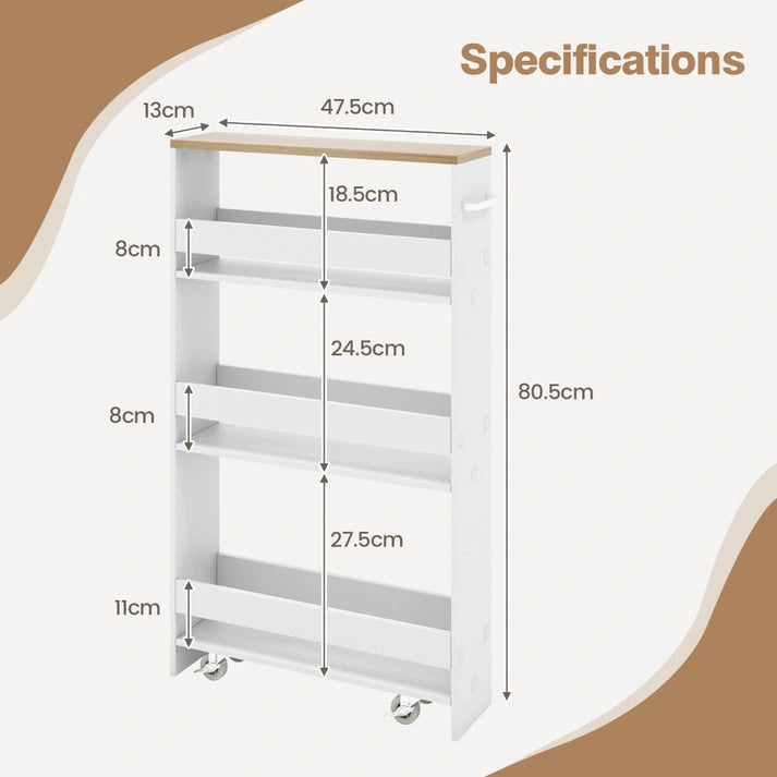 Aaponminimarket NNECW 4-Tier Slim Rolling Trolley