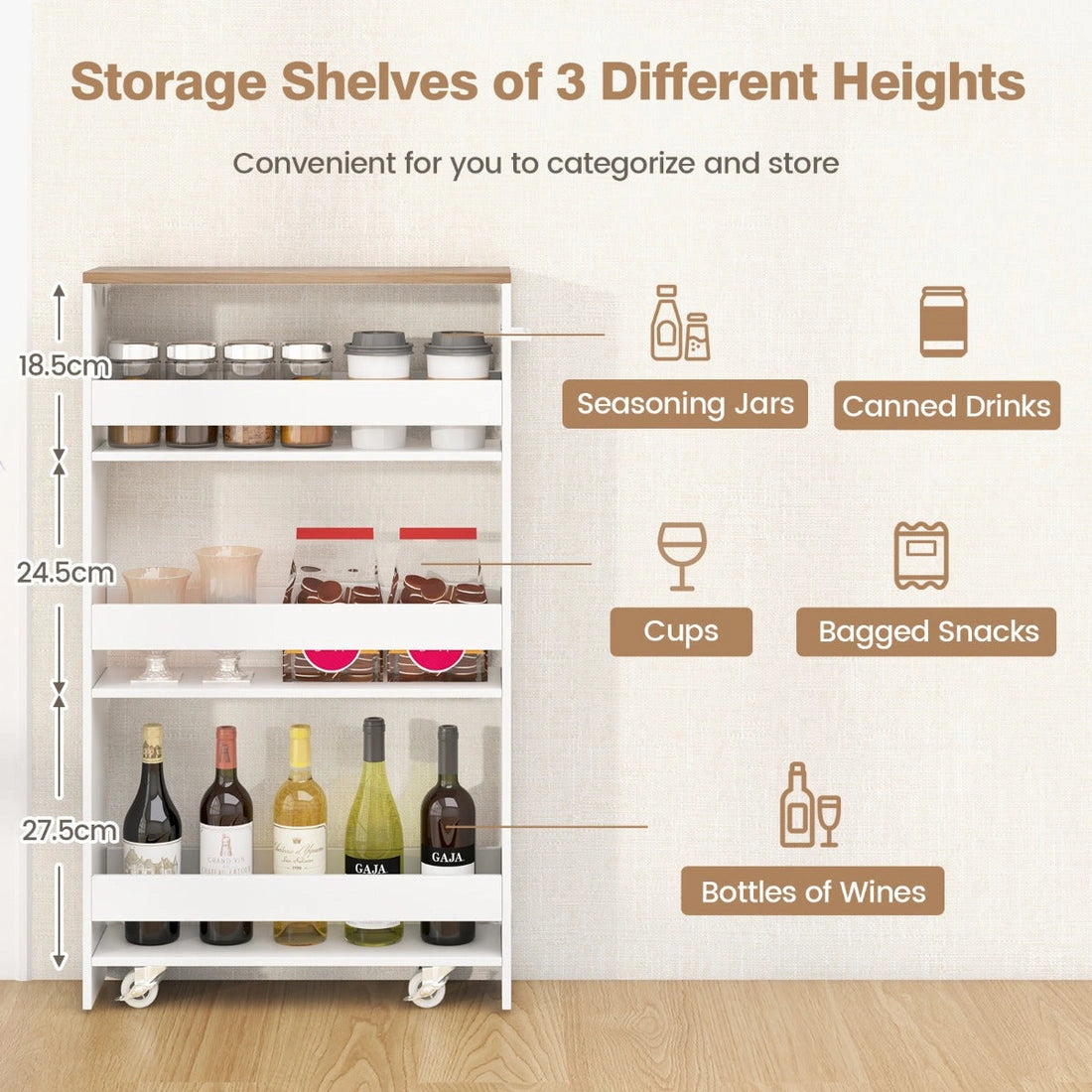 Aaponminimarket NNECW 4-Tier Slim Rolling Trolley