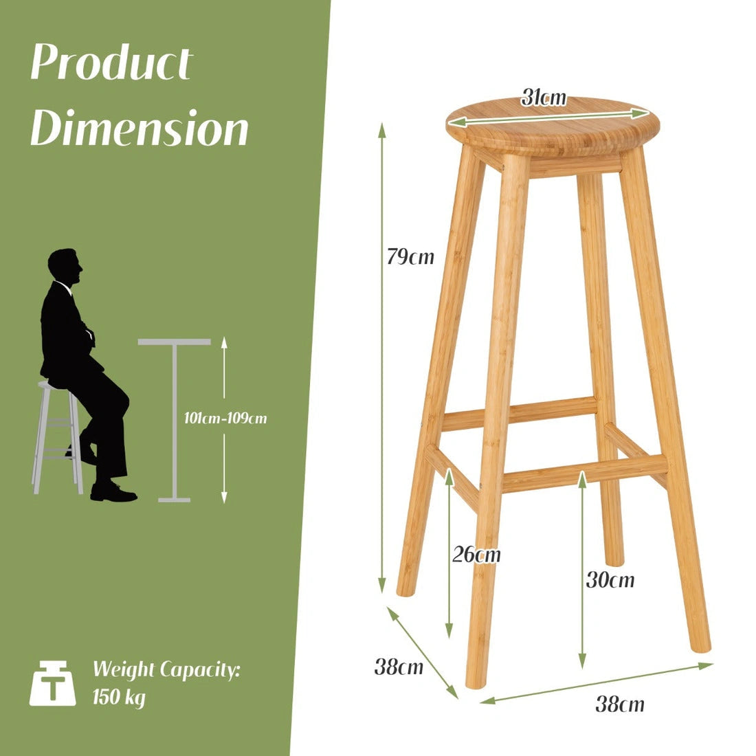 Aaponminimarket NNECW Bamboo Bar Stools Set