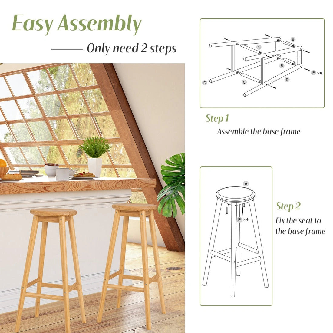 Aaponminimarket NNECW Bamboo Bar Stools Set