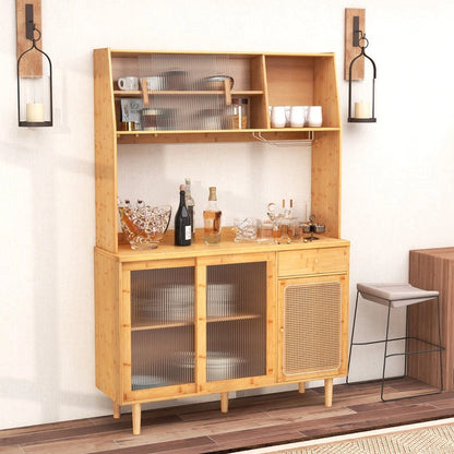 Aaponminimarket NNECW Bamboo Buffet Cabinet with Hutch