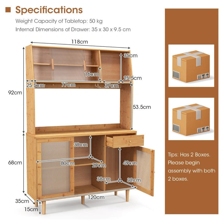 Aaponminimarket NNECW Bamboo Buffet Cabinet with Hutch