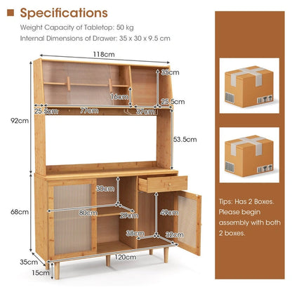 Aaponminimarket NNECW Bamboo Buffet Cabinet with Hutch
