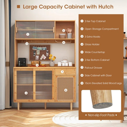 Aaponminimarket NNECW Bamboo Buffet Cabinet with Hutch