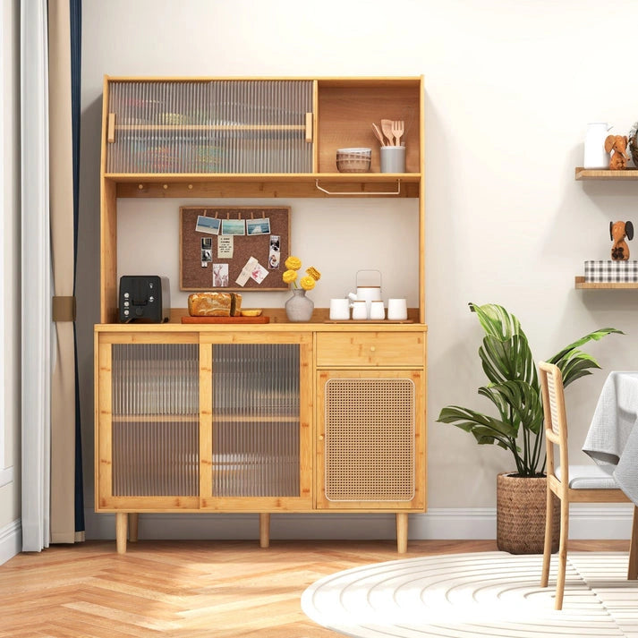 Aaponminimarket NNECW Bamboo Buffet Cabinet with Hutch