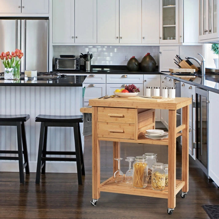 Aaponminimarket NNECW Rolling Bamboo Kitchen Island Cart