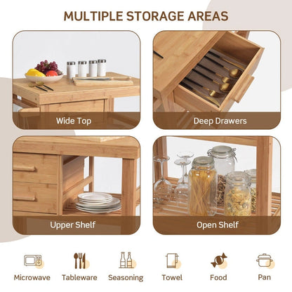 Aaponminimarket NNECW Rolling Bamboo Kitchen Island Cart