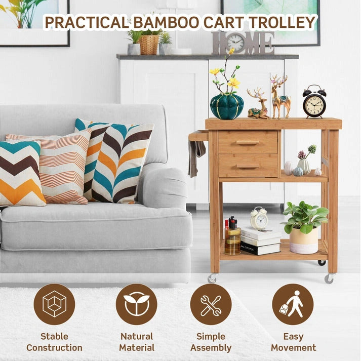 Aaponminimarket NNECW Rolling Bamboo Kitchen Island Cart