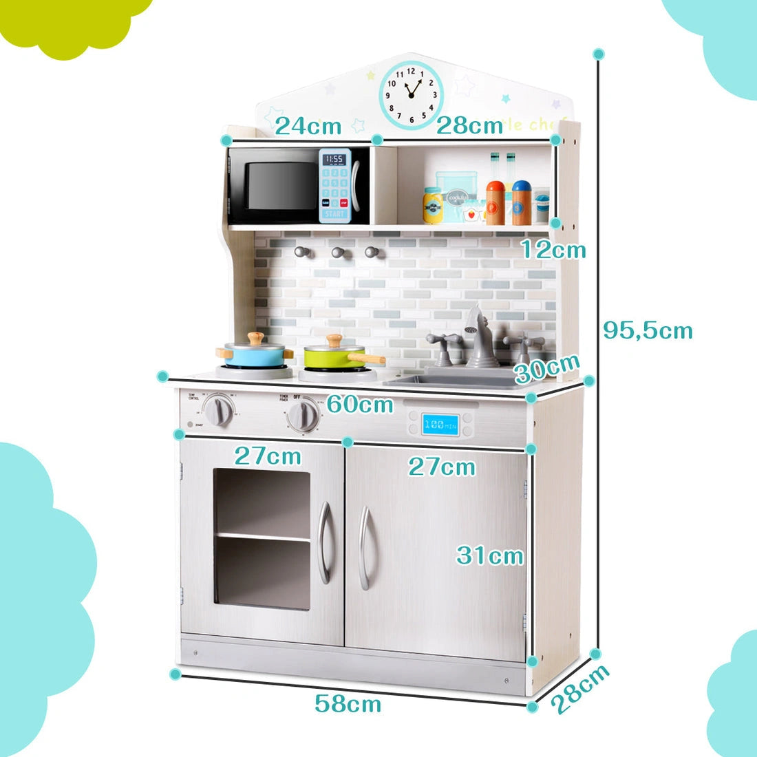 Aaponminimarket NNECW Wooden Toy Kitchen Playset