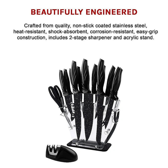 Aaponminimarket NNEDSZ 17-Pc Knife Set with Block & Sharpener