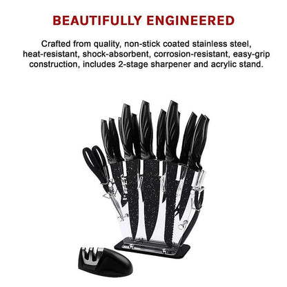 Aaponminimarket NNEDSZ 17-Pc Knife Set with Block & Sharpener
