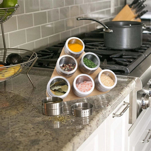 Aaponminimarket NNEDSZ Magnetic Triangular Bamboo Spice Rack