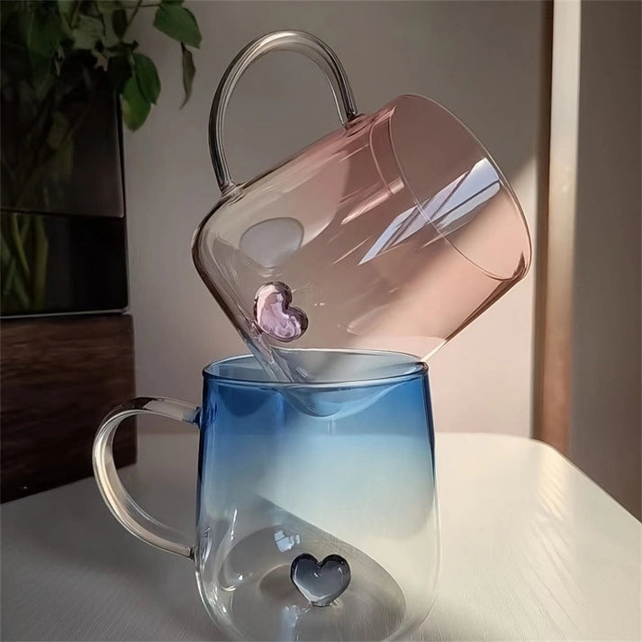 Aaponminimarket NNETM Heart Patterned Glass Couples Mugs Set