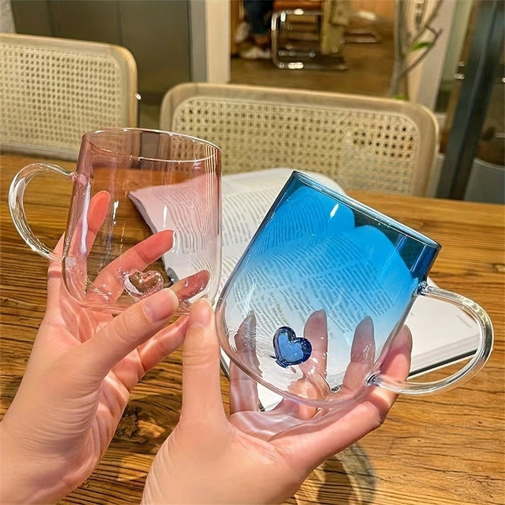 Aaponminimarket NNETM Heart Patterned Glass Couples Mugs Set