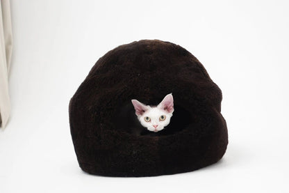 Aaponminimarket Nest Natural Sheepskin Pet Bed - Brown