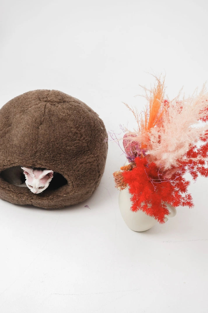 Aaponminimarket Nest Natural Sheepskin Pet Bed (Beige)