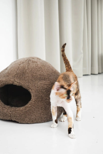 Aaponminimarket Nest Natural Sheepskin Pet Bed (Beige)