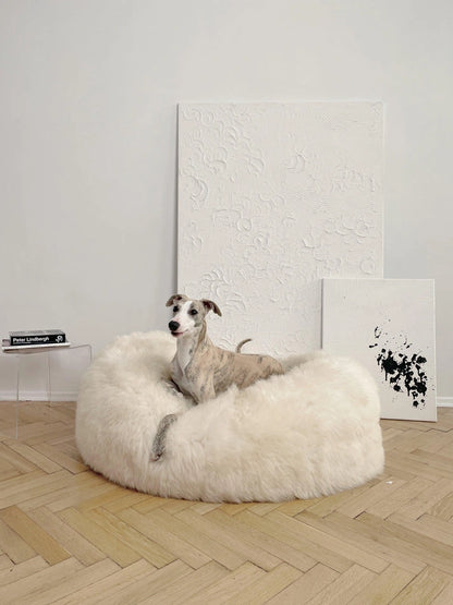 Aaponminimarket Oval Natural Sheepskin Pet Bed (White)