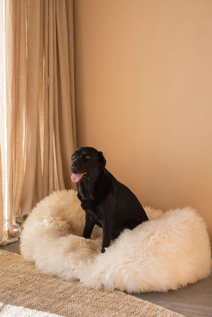 Aaponminimarket Oval Natural Sheepskin Pet Bed (White)