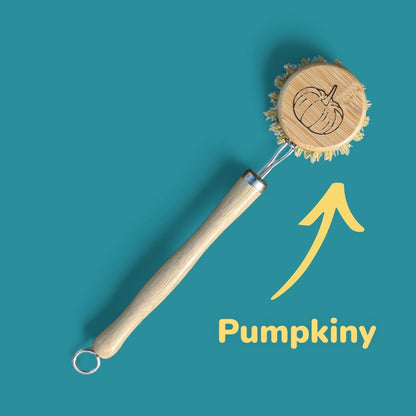 Aaponminimarket Pumpkin Design Dish Brush, Wooden Dish Brush with Replaceable Head
