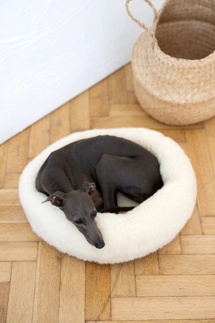 Aaponminimarket Round Natural Wool Pet Bed - White