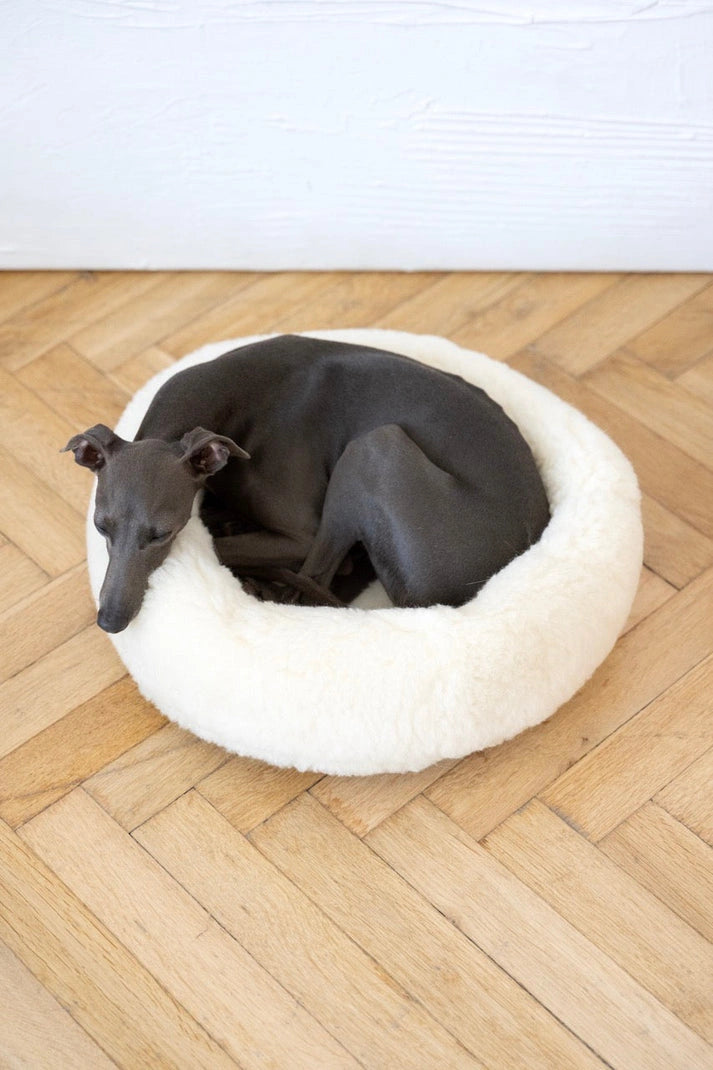 Aaponminimarket Round Natural Wool Pet Bed - White