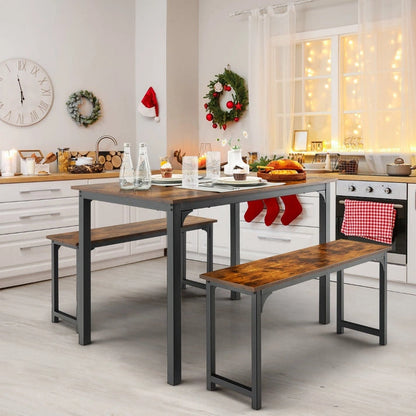 Aaponminimarket Space-Saving Dining Table Set for 4 with 2 Benches