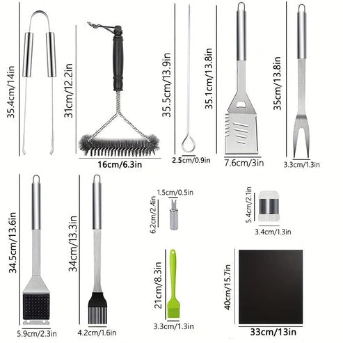 Aaponminimarket Stainless BBQ Grill Tool Set with Thermometer (26pcs)
