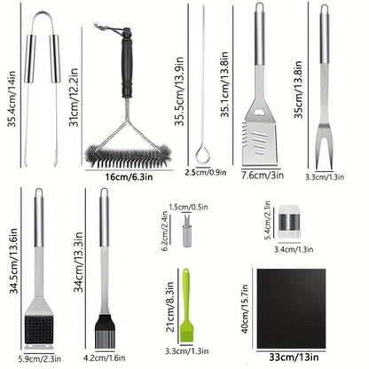 Aaponminimarket Stainless BBQ Grill Tool Set with Thermometer (26pcs)