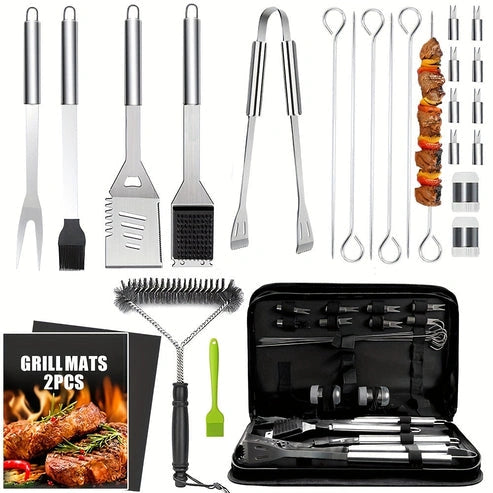 Aaponminimarket Stainless BBQ Grill Tool Set with Thermometer (26pcs)