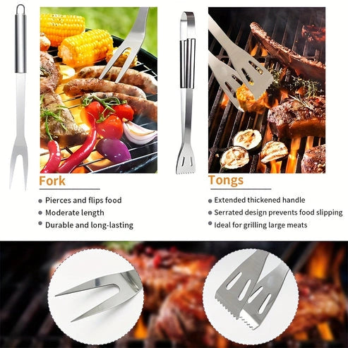 Aaponminimarket Stainless BBQ Grill Tool Set with Thermometer (26pcs)
