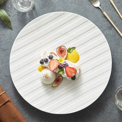 Aaponminimarket Stripe Relief White Ceramic Plate