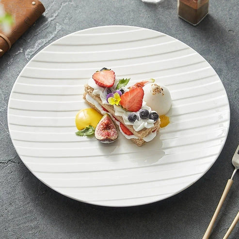 Aaponminimarket Stripe Relief White Ceramic Plate