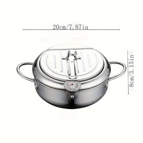 Aaponminimarket Tempura Stainless Steel Fryer Pot with Thermometer