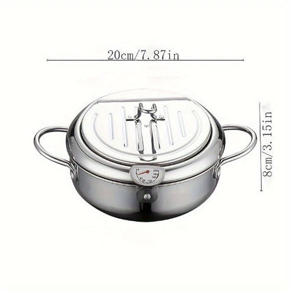 Aaponminimarket Tempura Stainless Steel Fryer Pot with Thermometer