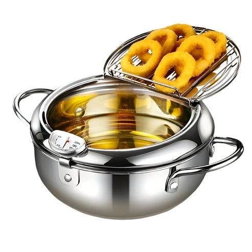 Aaponminimarket Tempura Stainless Steel Fryer Pot with Thermometer