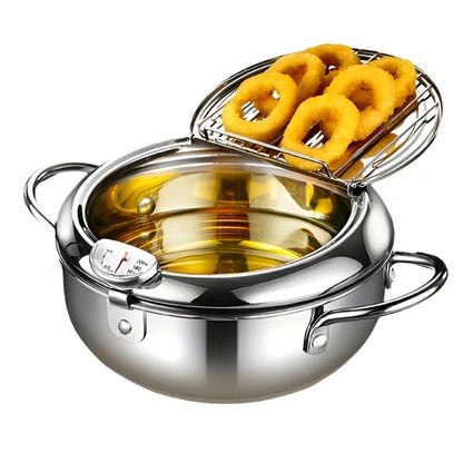Aaponminimarket Tempura Stainless Steel Fryer Pot with Thermometer