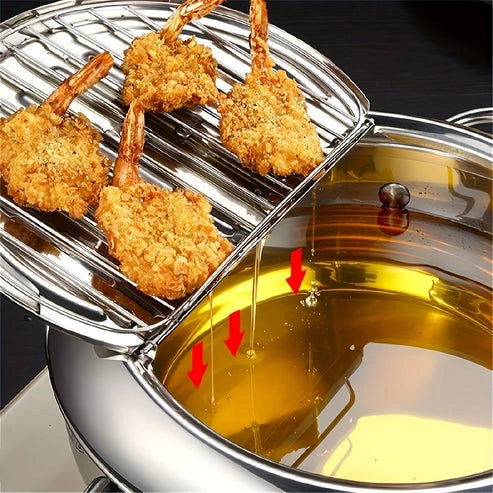 Aaponminimarket Tempura Stainless Steel Fryer Pot with Thermometer