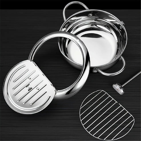 Aaponminimarket Tempura Stainless Steel Fryer Pot with Thermometer