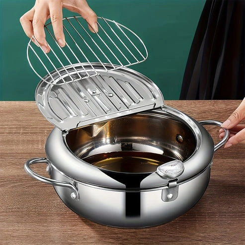 Aaponminimarket Tempura Stainless Steel Fryer Pot with Thermometer