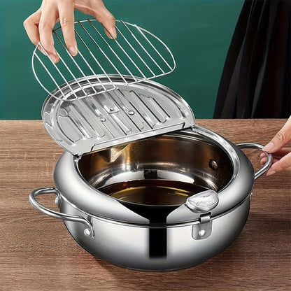 Aaponminimarket Tempura Stainless Steel Fryer Pot with Thermometer