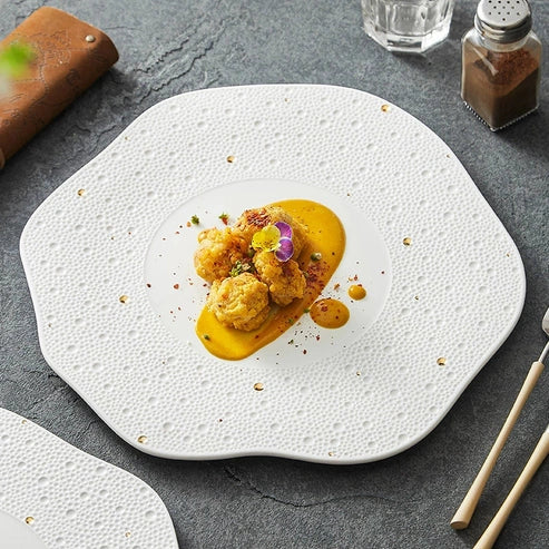 Aaponminimarket Textured Wave-Edge Porcelain Dinner Plate