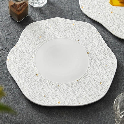 Aaponminimarket Textured Wave-Edge Porcelain Dinner Plate