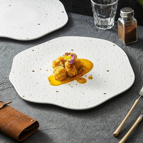 Aaponminimarket Textured Wave-Edge Porcelain Dinner Plate